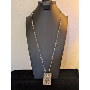 NWT The Gilded Life Shadow Box Cross Crown Crystal Pearl Necklace